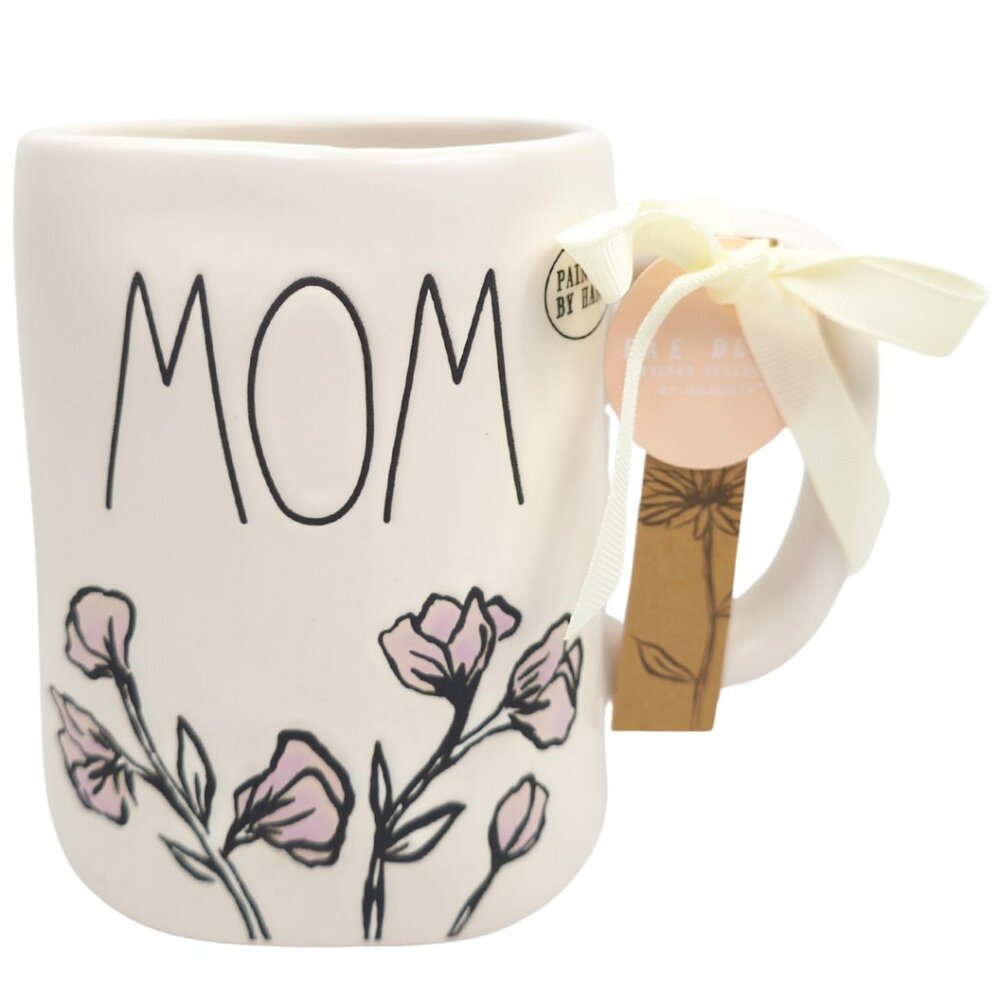 Rae Dunn "Mom" Etched Floral Ceramic Coffee Mug